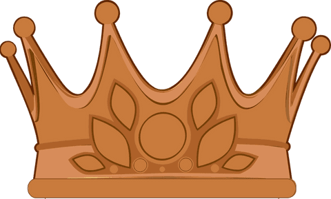 Brown-gold crown with ornamental leaves on transparent background