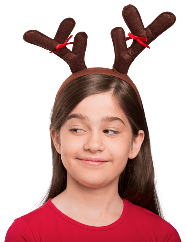 Happy Girl Wearing Transparent Reindeer Antlers for Holiday Cheer