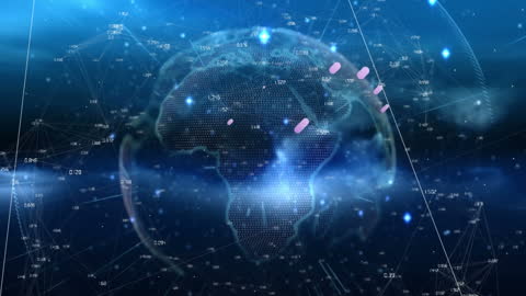 Digital Network Globe with Purple Data Elements