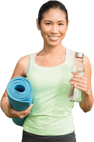 Fit Woman Holding Exercise Mat and Water Bottle on Transparent Background - Download Free Stock Videos Pikwizard.com