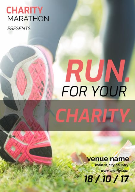 Charity Marathon Ad Featuring Running Shoes and Motivational Message - Download Free Stock Templates Pikwizard.com