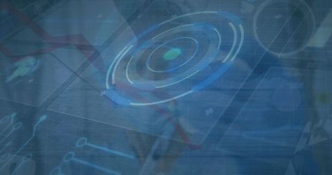 Futuristic digital interface with analytics in business environment