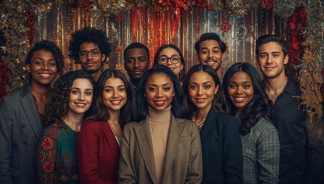 Diverse professionals enjoying festive business event