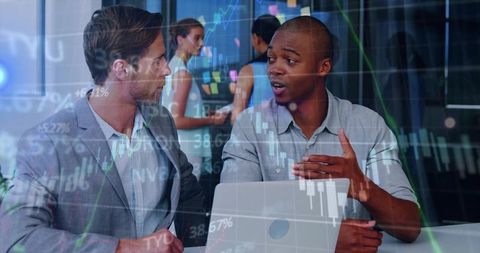 Business Professionals Collaborating Stock Data Analysis