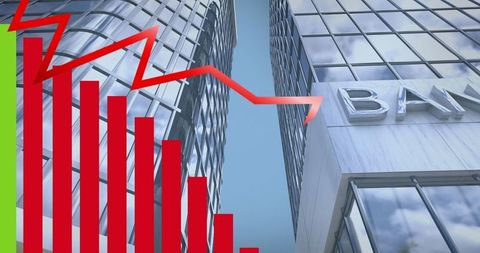 Declining Financial Chart with Skyscrapers in Background - Download Free Stock Images Pikwizard.com