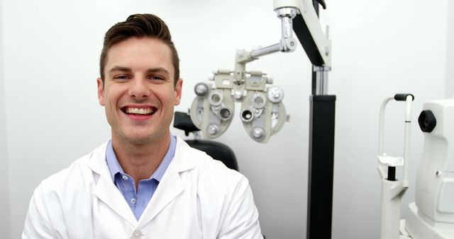 Smiling Optometrist in Modern Ophthalmology Office - Download Free Stock Images Pikwizard.com