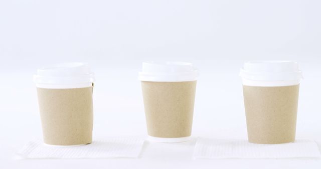 Three Disposable Coffee Cups on White Background - Download Free Stock Images Pikwizard.com