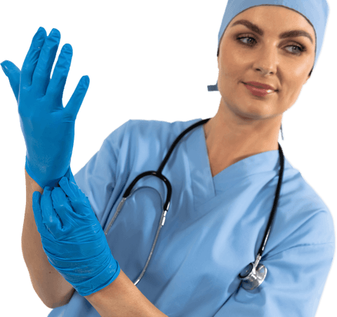 Transparent Professional Nurse Wearing Scrubs and Surgical Gloves