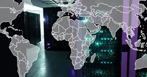global data connectivity with server room overlay - Download Free Stock Images Pikwizard.com
