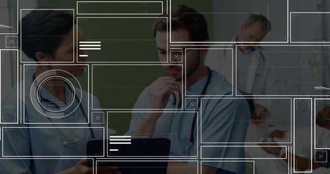 Medical Team Discussing Patient Care with Digital Tablet and Augmented Clinical Interface