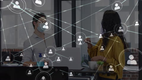 Business Professionals with Digital Network Connections During Pandemic