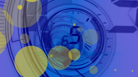 Digital Clock with Futuristic Interface and Vibrant Shapes