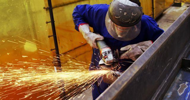 Industrial Worker Grinding Metal with Spark Effects in Factory - Download Free Stock Images Pikwizard.com