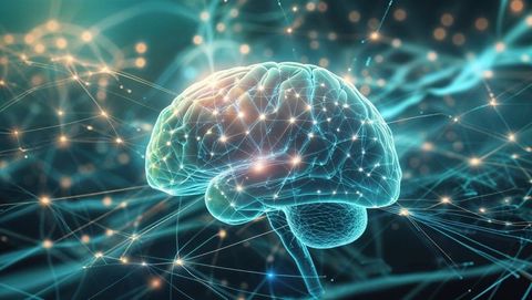Futuristic digital brain model with illuminated neural connections