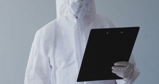 Healthcare Worker in Protective Suit Holding Clipboard for Medical Records - Download Free Stock Images Pikwizard.com