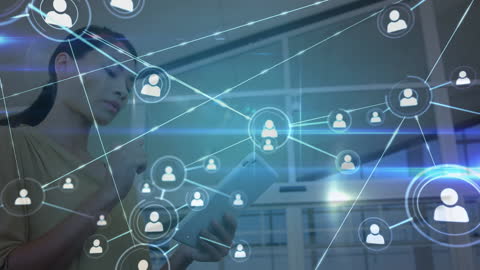 Digital Network Connections Visualized with Businesswoman