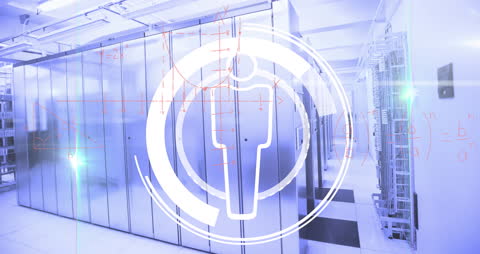 Futuristic Data Center with Digital People Icon Overlay