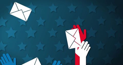 Colorful Hands Reaching for Envelopes symbolizing Postal Voting