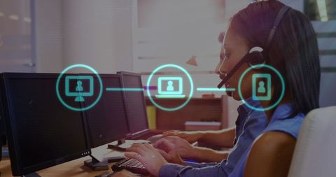 Diverse Team Engaged with Digital Communication Interface Illustrations