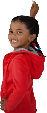 Transparent Background Cheerful Girl Holding Up Chalk and Smiling