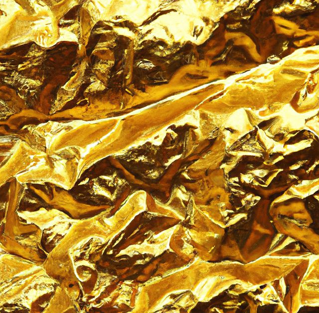 This detailed close-up image of shiny folded gold foil texture can be used for various decorative or design purposes. It is ideal for use in luxury marketing materials, graphic design projects, backgrounds for websites or presentations, and jewelry advertisements. The gleaming gold tone adds a touch of elegance and opulence to any project.