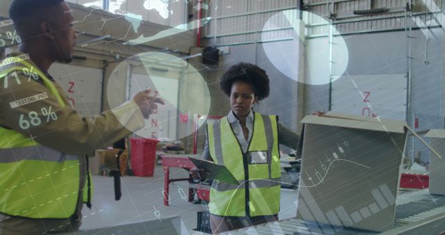 Warehouse Workers Analyzing Data with Digital Overlay in High-Tech Logistics Center - Download Free Stock Images Pikwizard.com