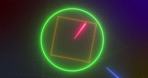 Geometric Neon Shapes on Blue Background Illustrating Technology