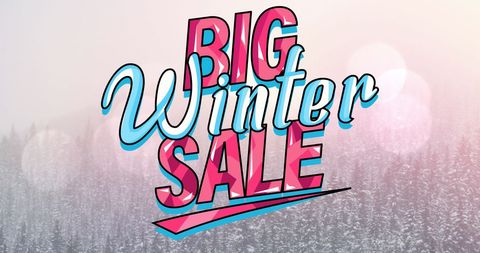 Vibrant Winter Sale Announcement with Snowy Forest Background