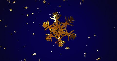 Golden snowflakes and stars on rich blue background