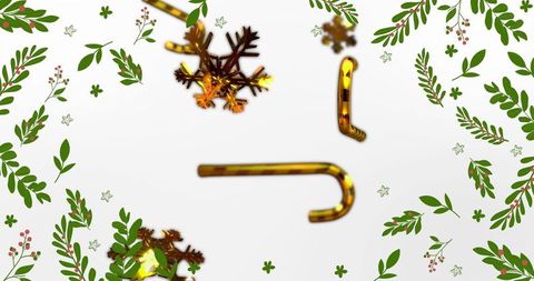 Golden candy cane with snowflakes and holiday foliage