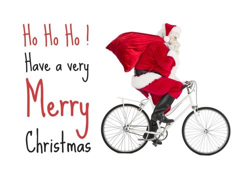 Santa riding bicycle for eco-friendly christmas promotion