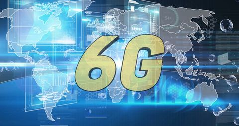 Futuristic 6g technology with digital world map