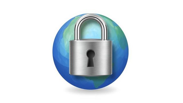 Global Security Concept: Lock Protecting Planet Earth