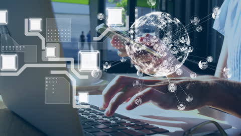 Digital Network Concept with Futuristic Globe and Laptop