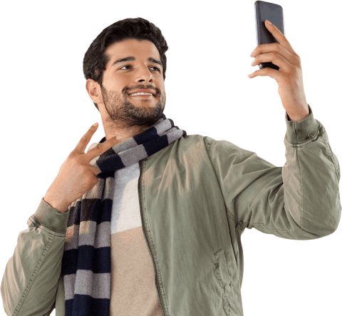Smiling Man Taking Transparent Selfie with Mobile Phone - Download Free Stock Videos Pikwizard.com