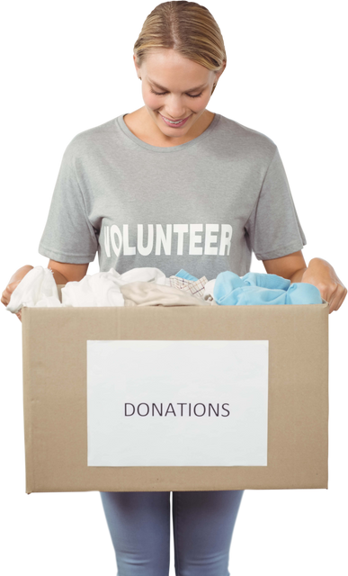 Happy Volunteer Holding Clothes Donation Box, Transparent Background - Download Free Stock Videos Pikwizard.com