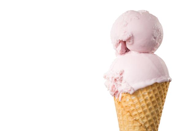 Close-up of double scoop strawberry icecream in the cone