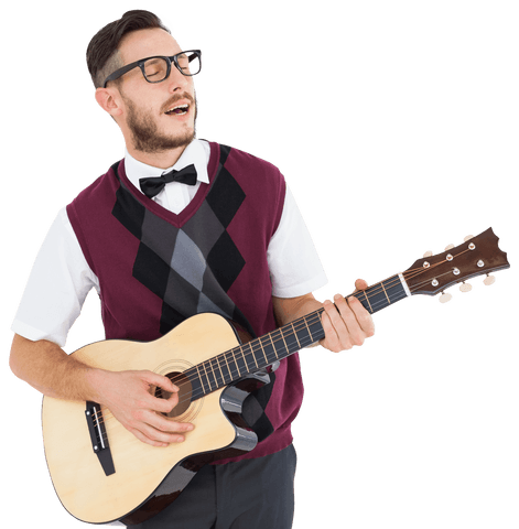 transparent geeky hipster singing while playing guitar - Download Free Stock Videos Pikwizard.com