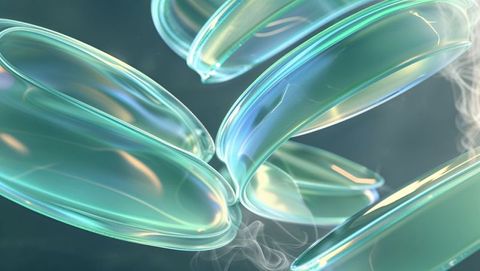 Futuristic translucent pods in vaporous abstract space