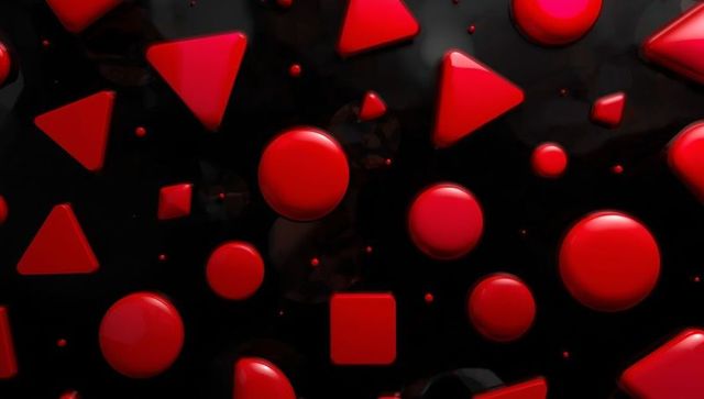 Abstract red 3d shapes on glossy black background