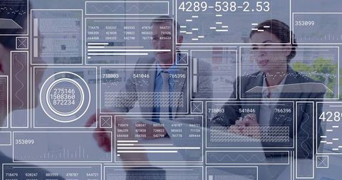 Business Team Interacting with Futuristic Digital Data Panels