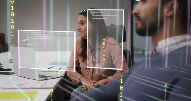 Software Developers Collaborating on Project with Digital Interface Overlay - Download Free Stock Images Pikwizard.com