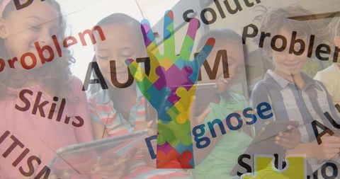 diverse group of children exploring digital learning with puzzle overlay - Download Free Stock Images Pikwizard.com