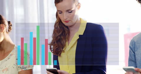 Businesswoman Analyzing Data on Smartphone with Overlayed Chart
