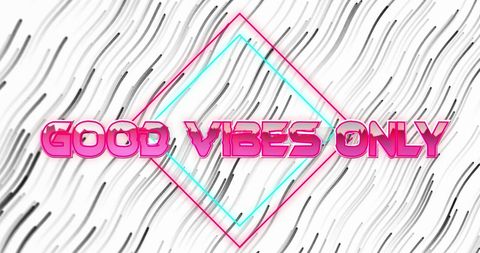Good Vibes Only Neon Banner with Wavy Lines Background