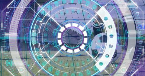 Futuristic hud interface overlaying urban landscape