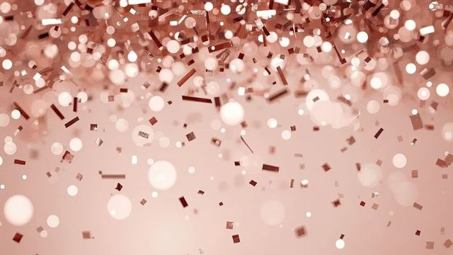 Floating Rose Gold Confetti and Bokeh on Gradient Pink Background