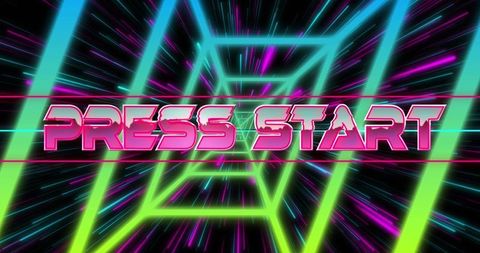 Retro Neon Video Game Start Screen Design Art