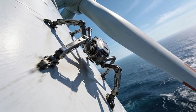 Clinging four-legged inspection robot scanning offshore wind turbine tower surface