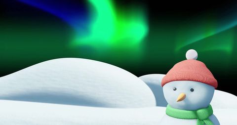 Festive snowman under mesmerizing aurora borealis